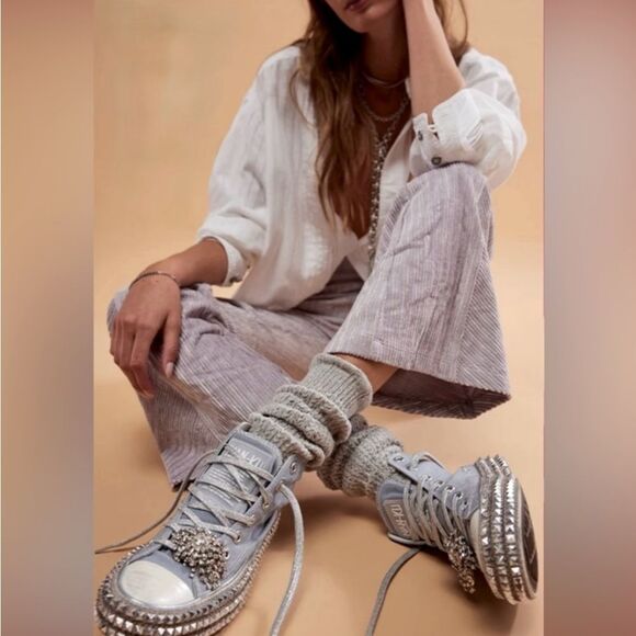 NEW Nan-Ku Free People High Top Sneaker Rhinestone Studded Aloe Size 8-8.5 - Picture 14 of 14